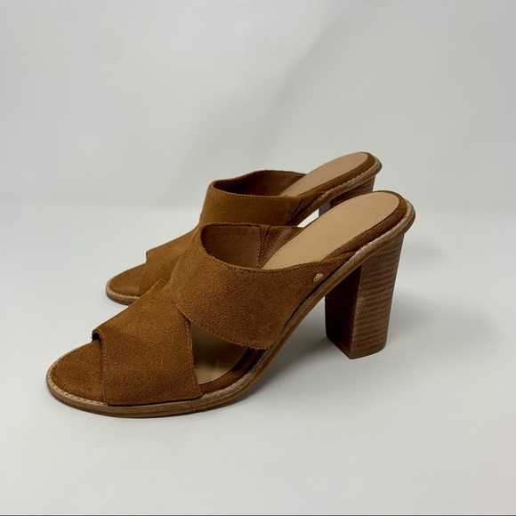 UGG Celia Brown Suede Leather Strap High Heel Sandals Shoes Women Size 9 Fall